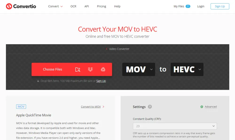 Convert MOV to H.265 Online