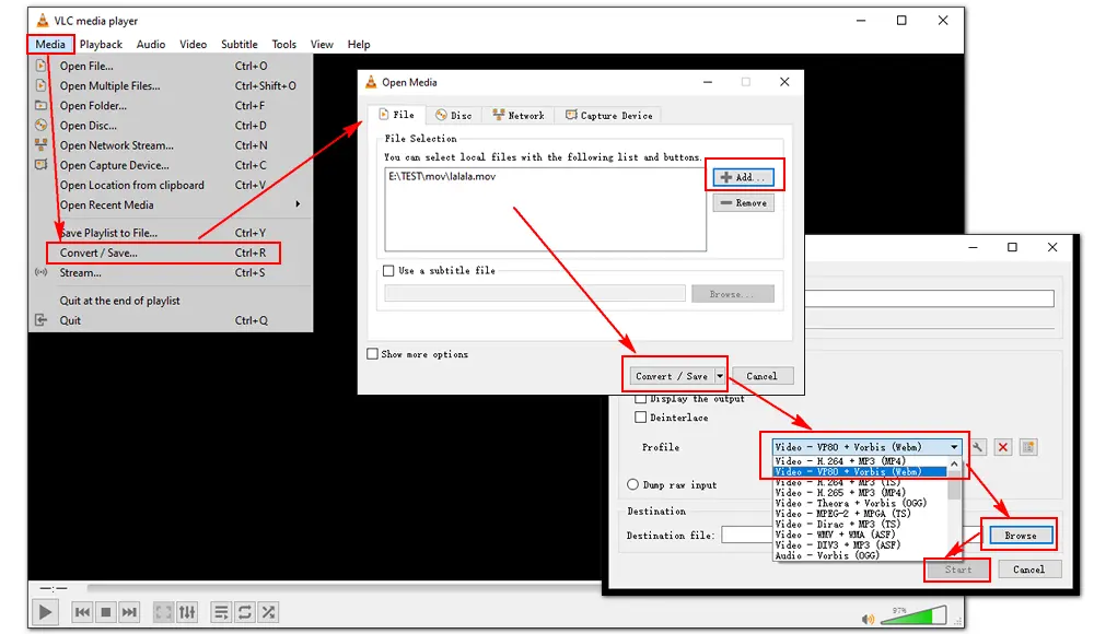 VLC Convert MOV Video to WebM