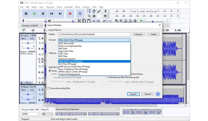 Convert MP3 to M4A Audacity