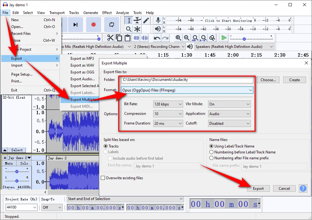 Convert MP3 to Opus with Audacity