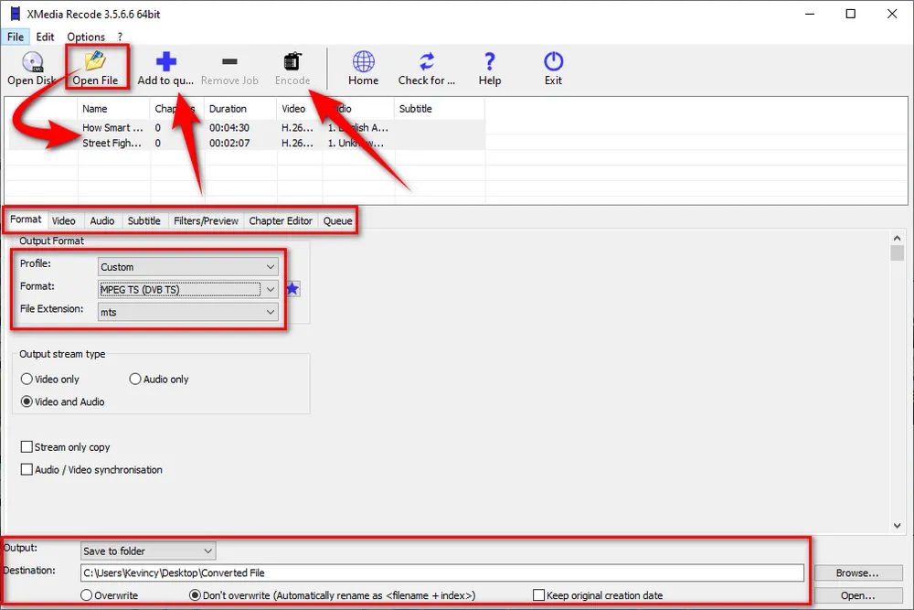 XMedia Recode Convert MP4 to MTS