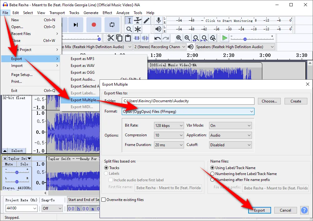 Convert MP4 to Opus Audacity