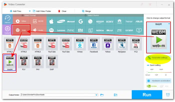 Choose WebM as the Target Format