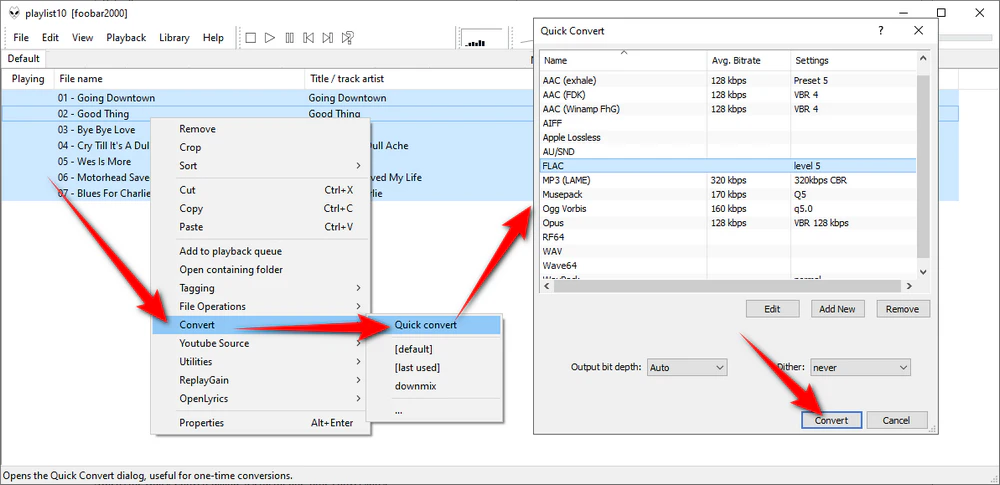 foobar2000 Convert MPC Tracks