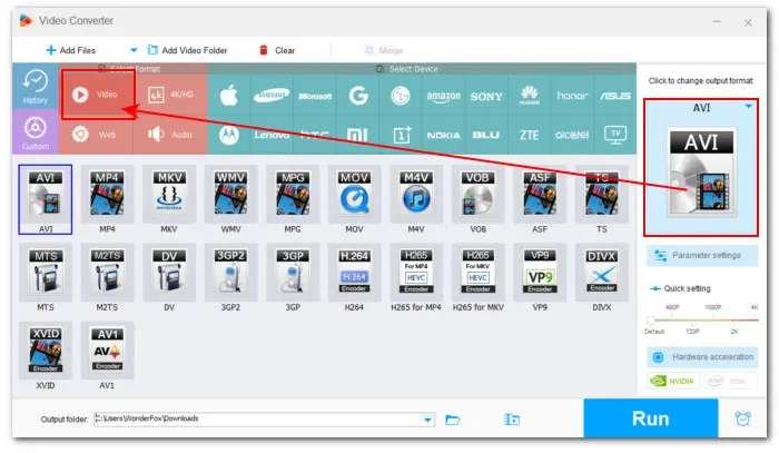 Set AVI as the Output Format