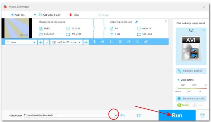 Start MPEG to AVI Conversion