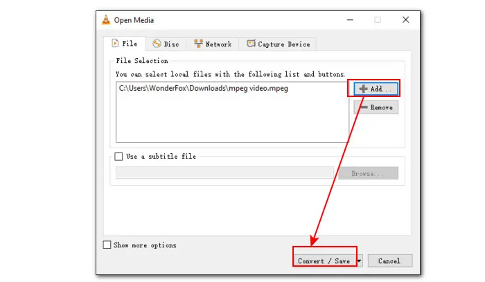 Import MPEG into VLC