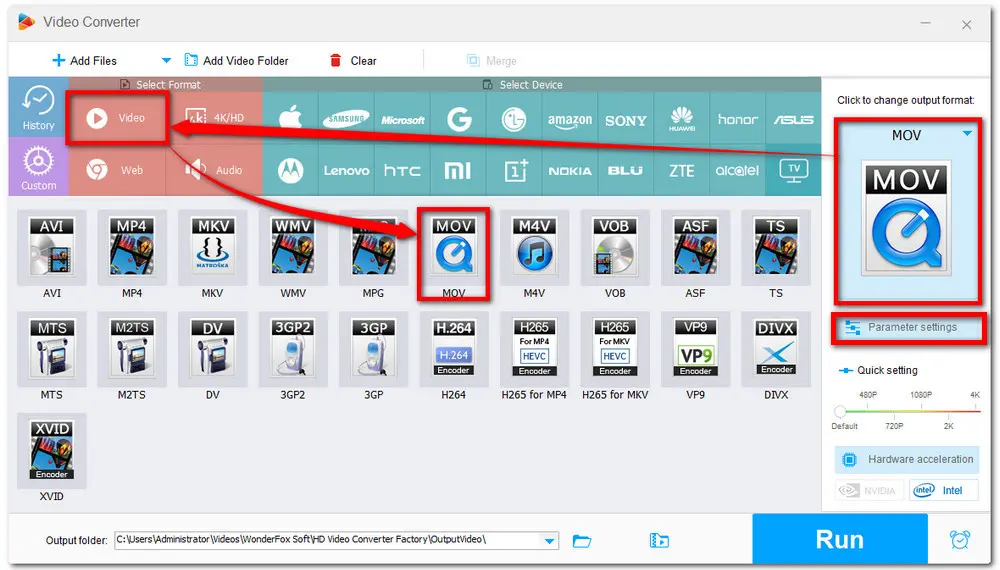 Choose MOV Format