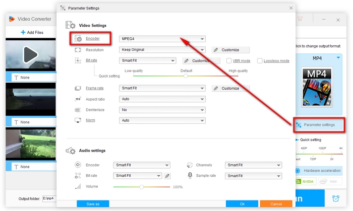 Select MPEG4 as output format