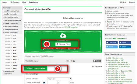Convert MPEG to MP4 online