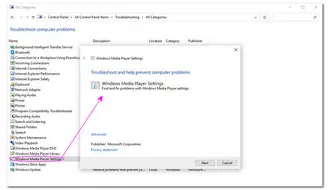 Run Windows Media Player Settings Troubleshooter