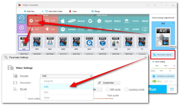 Choose AVI as Output Format