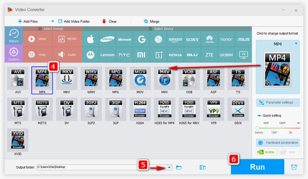 Select the output format and start the conversion