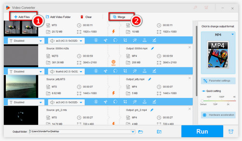 Add MTS files and open the Merge window