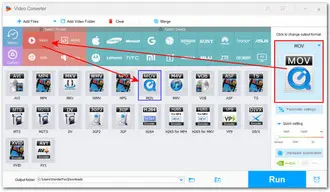 Set Output Format to MOV