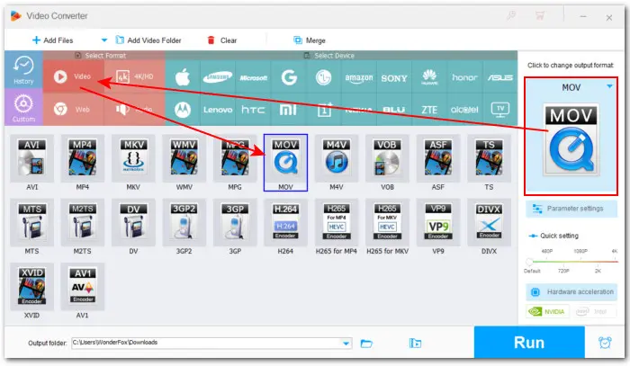 Set Output Format to MOV