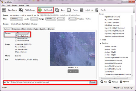 HandBrake for YouTube MXF Video Conversion