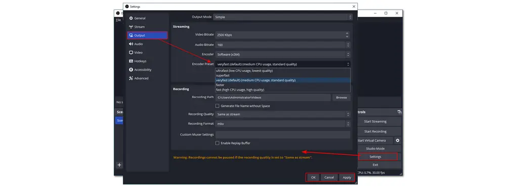 Modify the Encoder Preset