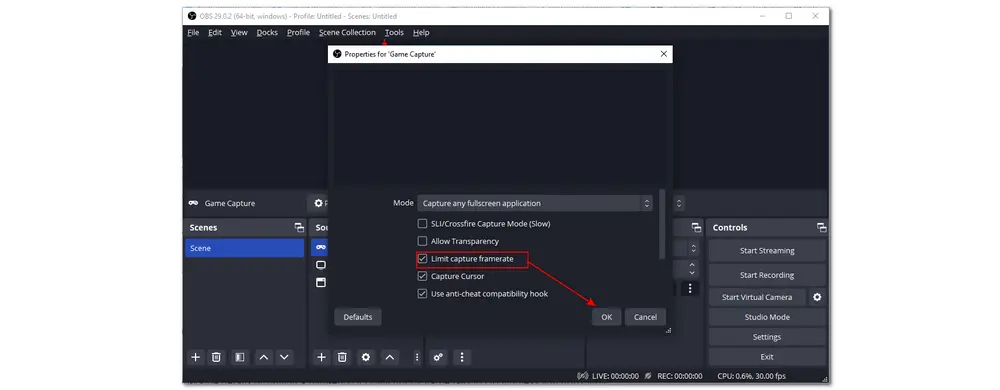 Limit the Capture Framerate in OBS