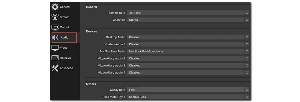 Check OBS Audio Settings