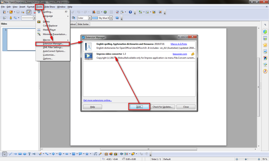 Install Extension in OpenOffice Impress