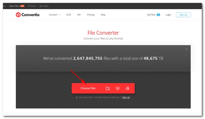 Upload the OGA file to Convertio