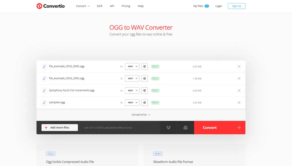 Convertio Convert OGG into WAV