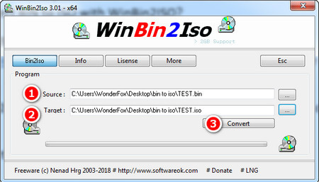 Convert BIN to ISO with WinBin2Iso