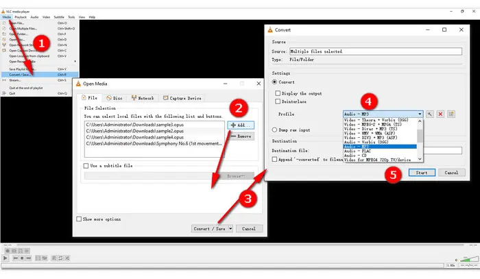 Perform Opus MP3 Conversion with VLC