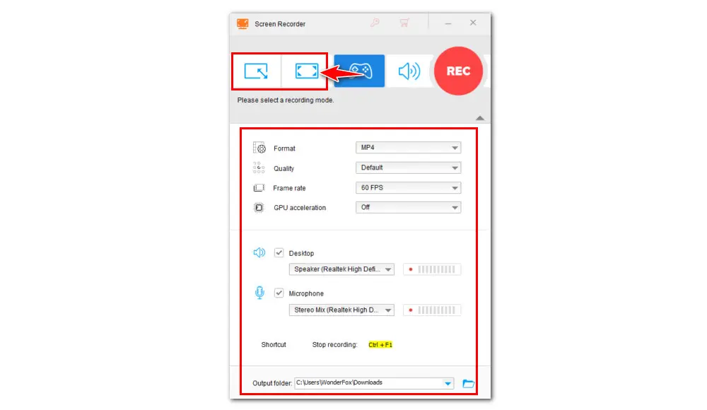 Set Recording Area and Settings