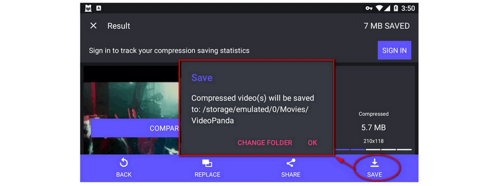 Save the compressed video