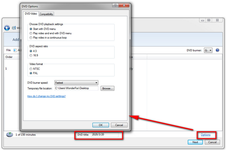 Change DVD burning settings