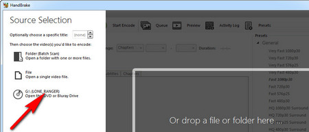 Load DVD Source File into HandBrake