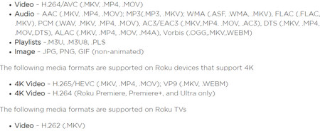 Video formats supported by Roku