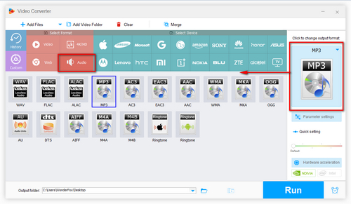 Choose Android devices as the output formats