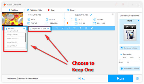 Remove Redundant Language and subtitle Tracks from M2TS Files