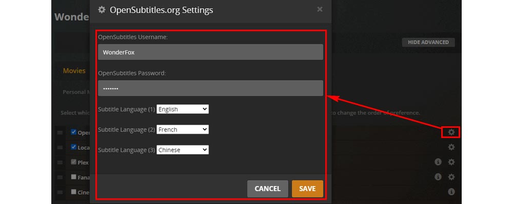 Plex Automatic Subtitles - OpenSubtitles.org Settings