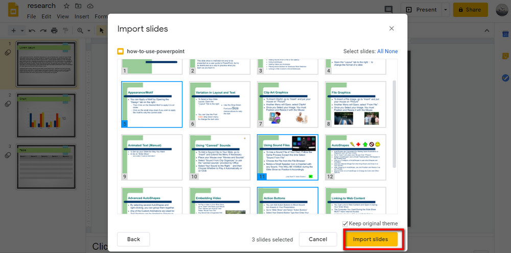Import single PowerPoint slides to Google Slides 