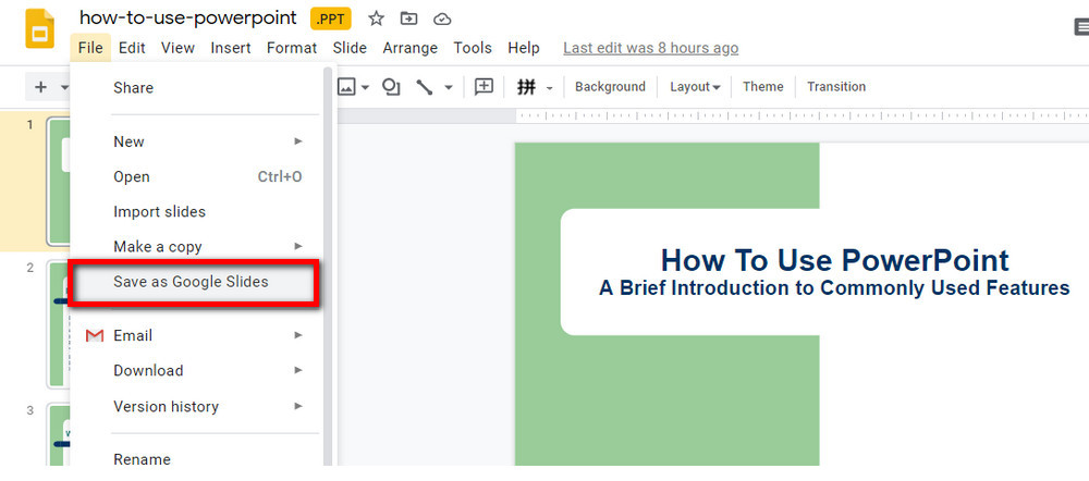 Convert the file to Google Slides 
