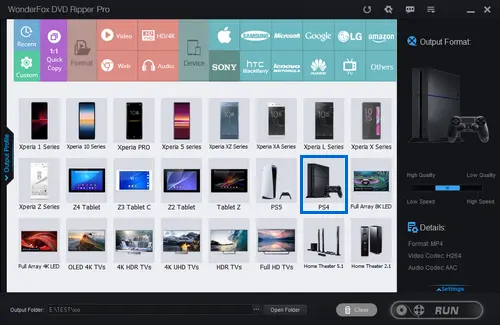 Choose PS4 as the output