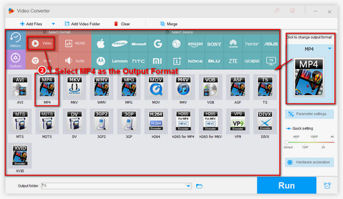 Select MP4 as the Output Format at the Rendered PZ Converter