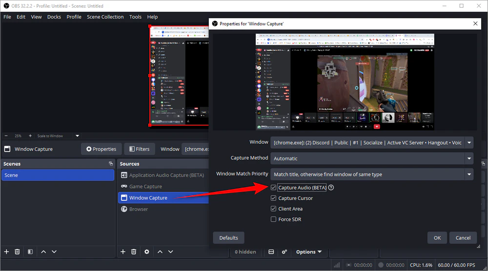 Add Window Capture and Set up the Audio in OBS for Discord Recording