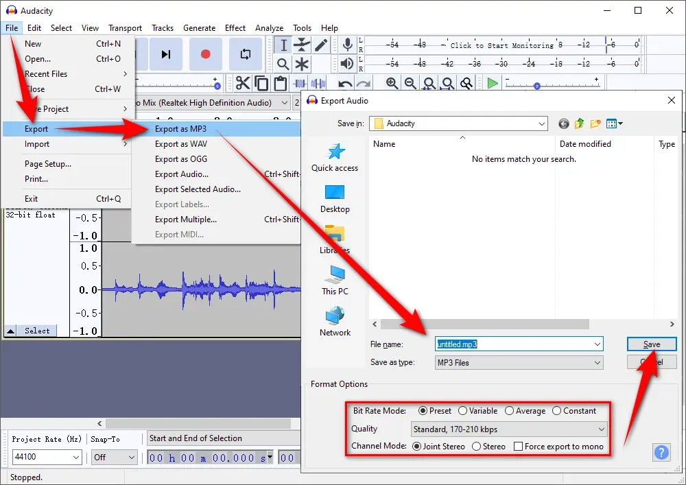 Export Pandora Recording to WAV or MP3