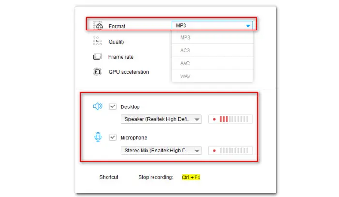 Select Format for Voice Recording