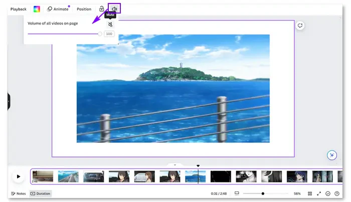 Mute video in Canva