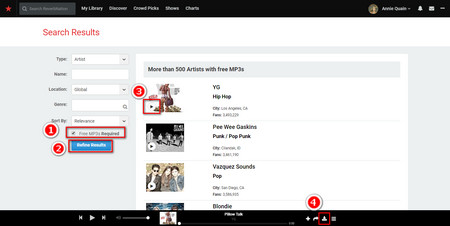 Downloading ReverbNation Songs on Free MP3s Required Search Result Page