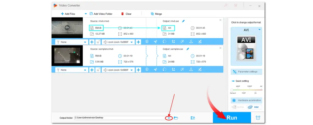 Start RMVB to AVI Conversion