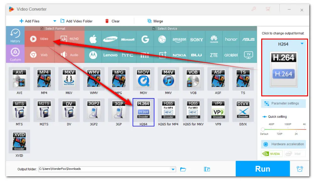 Choose H265 as Output Format 