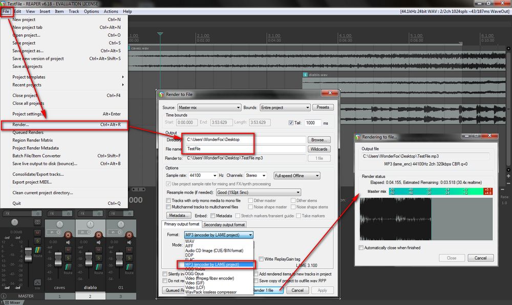 Export Reaper Project Files to MP3