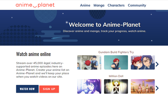 Safe anime website of Anime Planet 